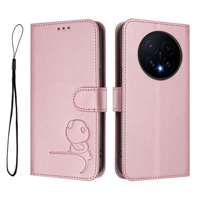 Litter Panda Embossing RFID Leather Phone Case with Lanyard, For Honor Magic8, For Honor Play 70 Plus 5G, For Honor X5c Plus, For Honor X6c