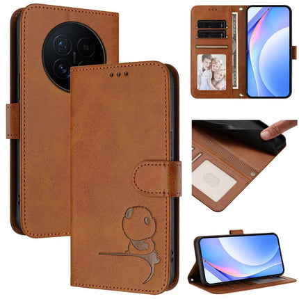 Litter Panda Embossing RFID Leather Phone Case with Lanyard, For Honor Magic8, For Honor Play 70 Plus 5G, For Honor X5c Plus, For Honor X6c