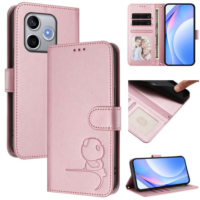 Litter Panda Embossing RFID Leather Phone Case with Lanyard, For Honor 600 Lite Global, For Honor Magic8 Pro Air, For Honor X8d 4G, For Honor Magic8 Pro