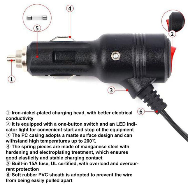 12V-24V 2 in 1 Car Cigarette Lighter Extension Cable with Switch, 0.2m, 0.6m, 1m