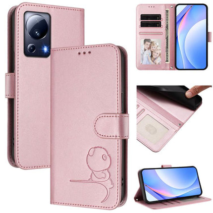 Litter Panda Embossing RFID Leather Phone Case with Lanyard, For Xiaomi 13T / 13T Pro, For Xiaomi 13 Ultra, For Xiaomi Civi 3, For Xiaomi 13 Lite / Civi 2