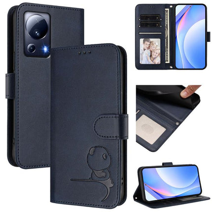 Litter Panda Embossing RFID Leather Phone Case with Lanyard, For Xiaomi 13T / 13T Pro, For Xiaomi 13 Ultra, For Xiaomi Civi 3, For Xiaomi 13 Lite / Civi 2