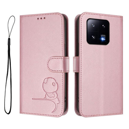 Litter Panda Embossing RFID Leather Phone Case with Lanyard, For Xiaomi 13 Pro, For Xiaomi 13, For Xiaomi 12T / 12T Pro, For Xiaomi 12S Ultra