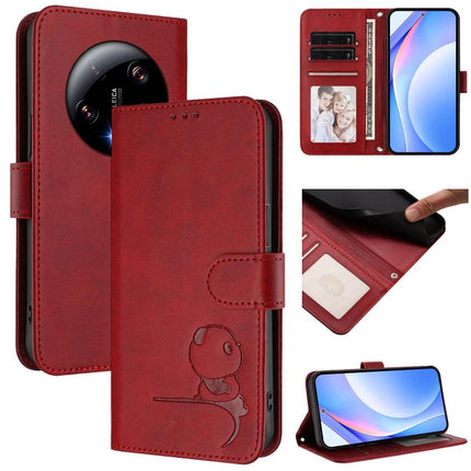 Litter Panda Embossing RFID Leather Phone Case with Lanyard, For Xiaomi 13T / 13T Pro, For Xiaomi 13 Ultra, For Xiaomi Civi 3, For Xiaomi 13 Lite / Civi 2