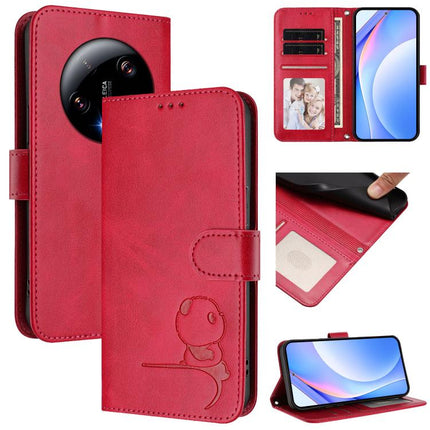 Litter Panda Embossing RFID Leather Phone Case with Lanyard, For Xiaomi 13T / 13T Pro, For Xiaomi 13 Ultra, For Xiaomi Civi 3, For Xiaomi 13 Lite / Civi 2