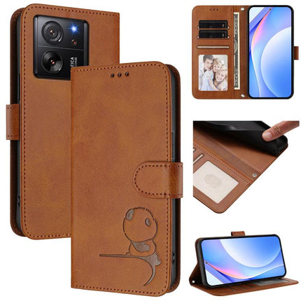 Litter Panda Embossing RFID Leather Phone Case with Lanyard, For Xiaomi 13T / 13T Pro, For Xiaomi 13 Ultra, For Xiaomi Civi 3, For Xiaomi 13 Lite / Civi 2