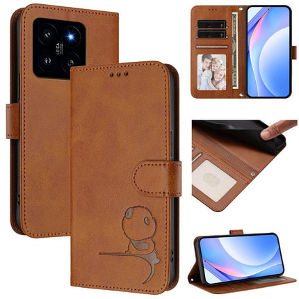 Litter Panda Embossing RFID Leather Phone Case with Lanyard, For Xiaomi Poco X6 Pro, For Xiaomi 14 Ultra, For Xiaomi 14 Pro, For Xiaomi 14