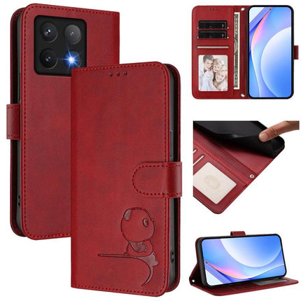 Litter Panda Embossing RFID Leather Phone Case with Lanyard, For Xiaomi 15 Pro, For Xiaomi 15, For Xiaomi 14T Pro, For Xiaomi 14T