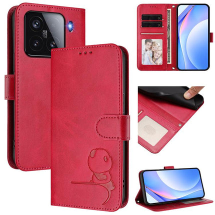 Litter Panda Embossing RFID Leather Phone Case with Lanyard, For Xiaomi 15 Pro, For Xiaomi 15, For Xiaomi 14T Pro, For Xiaomi 14T