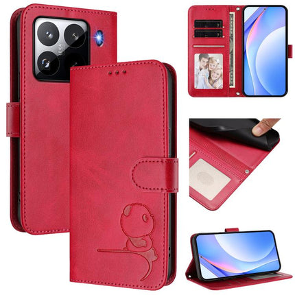 Litter Panda Embossing RFID Leather Phone Case with Lanyard, For Xiaomi 15 Pro, For Xiaomi 15, For Xiaomi 14T Pro, For Xiaomi 14T