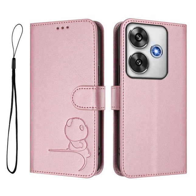 Litter Panda Embossing RFID Leather Phone Case with Lanyard, For Xiaomi Poco F6, For Xiaomi Poco F7, For Xiaomi Poco F6 Pro, For Xiaomi Poco X6 Neo