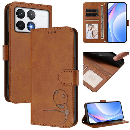 Litter Panda Embossing RFID Leather Phone Case with Lanyard, For Xiaomi Poco F6, For Xiaomi Poco F7, For Xiaomi Poco F6 Pro, For Xiaomi Poco X6 Neo