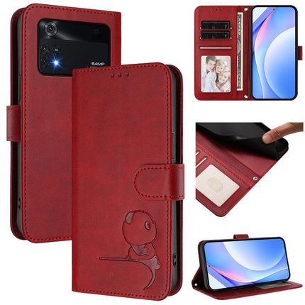 Litter Panda Embossing RFID Leather Phone Case with Lanyard, For Xiaomi Poco C40, For Xiaomi Civi 1S, For Xiaomi Poco M4 Pro 4G, For Xiaomi Poco X4 Pro 5G