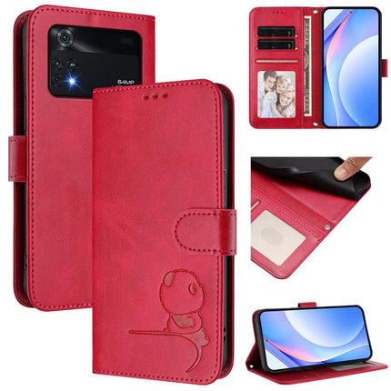 Litter Panda Embossing RFID Leather Phone Case with Lanyard, For Xiaomi Poco C40, For Xiaomi Civi 1S, For Xiaomi Poco M4 Pro 4G, For Xiaomi Poco X4 Pro 5G