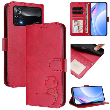 Litter Panda Embossing RFID Leather Phone Case with Lanyard, For Xiaomi Poco C40, For Xiaomi Civi 1S, For Xiaomi Poco M4 Pro 4G, For Xiaomi Poco X4 Pro 5G