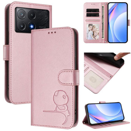 Litter Panda Embossing RFID Leather Phone Case with Lanyard, For Xiaomi Poco X6 Pro, For Xiaomi 14 Ultra, For Xiaomi 14 Pro, For Xiaomi 14