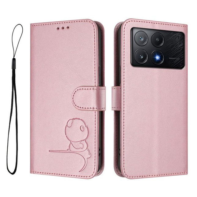 Litter Panda Embossing RFID Leather Phone Case with Lanyard, For Xiaomi Poco X6 Pro, For Xiaomi 14 Ultra, For Xiaomi 14 Pro, For Xiaomi 14