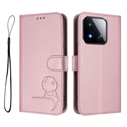 Litter Panda Embossing RFID Leather Phone Case with Lanyard, For Xiaomi 17 Max 5G, For Xiaomi 17T Pro, For Xiaomi Poco M7 4G 169mm, For Xiaomi 15T Pro
