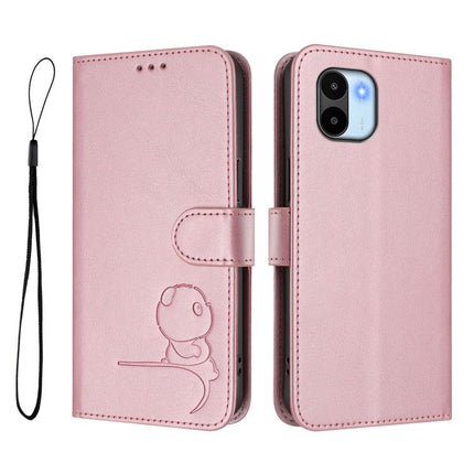 Litter Panda Embossing RFID Leather Phone Case with Lanyard, For Redmi A1 / A2 4G, For Redmi 11A / Xiaomi Poco C55, For Redmi Note 12 Pro 5G Global / India, For Redmi Note 12 5G Global / India