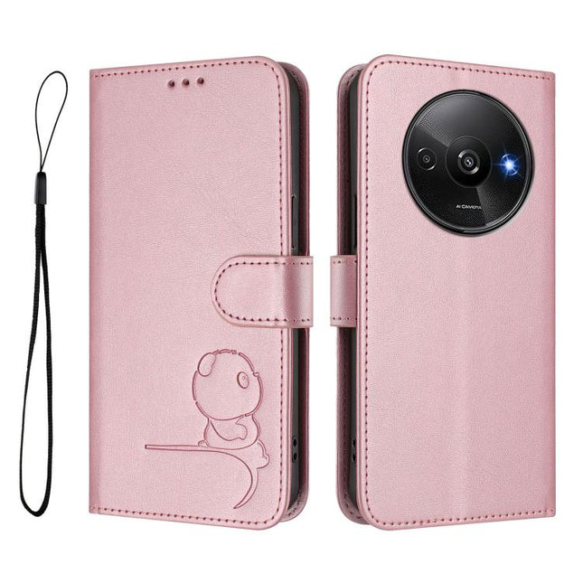 Litter Panda Embossing RFID Leather Phone Case with Lanyard, For Redmi A3 / A3x / Xiaomi Poco C61, For Redmi 13C 4G / 5G / Poco C65, For Redmi Note 13 4G, For Redmi Note 13 Pro 5G / Poco X6