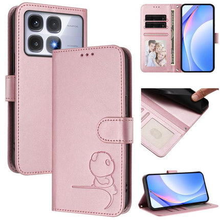 Litter Panda Embossing RFID Leather Phone Case with Lanyard, For Redmi Note 14 Pro 4G, For Redmi Note 14 4G 163.25mm, For Redmi 14C 4G / 14R 5G / A4 5G, For Redmi K70 Ultra