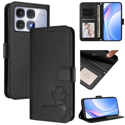 Litter Panda Embossing RFID Leather Phone Case with Lanyard, For Redmi Note 14 Pro 4G, For Redmi Note 14 4G 163.25mm, For Redmi 14C 4G / 14R 5G / A4 5G, For Redmi K70 Ultra