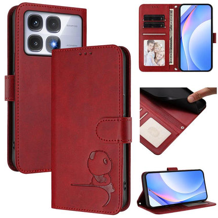 Litter Panda Embossing RFID Leather Phone Case with Lanyard, For Redmi Note 14 Pro 4G, For Redmi Note 14 4G 163.25mm, For Redmi 14C 4G / 14R 5G / A4 5G, For Redmi K70 Ultra