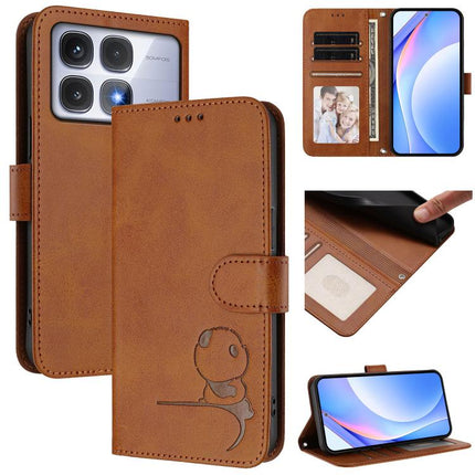 Litter Panda Embossing RFID Leather Phone Case with Lanyard, For Redmi Note 14 Pro 4G, For Redmi Note 14 4G 163.25mm, For Redmi 14C 4G / 14R 5G / A4 5G, For Redmi K70 Ultra
