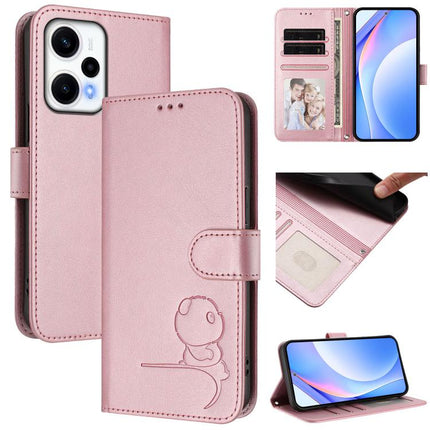Litter Panda Embossing RFID Leather Phone Case with Lanyard, For Redmi Note 12 Turbo / Xiaomi Poco F5, For Redmi K60 / K60 Pro / Poco F5 Pro, For Redmi A1+ / A2+ / Poco C50 / C51, For Redmi Note 12 4G Global