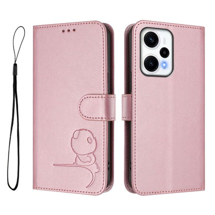 Litter Panda Embossing RFID Leather Phone Case with Lanyard, For Redmi Note 12 Turbo / Xiaomi Poco F5, For Redmi K60 / K60 Pro / Poco F5 Pro, For Redmi A1+ / A2+ / Poco C50 / C51, For Redmi Note 12 4G Global