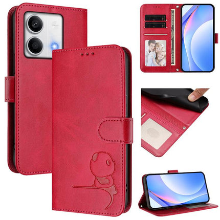 Litter Panda Embossing RFID Leather Phone Case with Lanyard, For Redmi Note 13 5G, For Redmi Note 13 Pro+ 5G, For Redmi 12 4G / 12 5G Global / India, For Redmi Note 12T Pro / Poco X4 GT