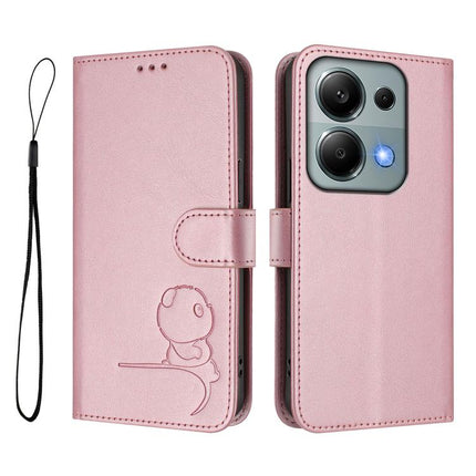 Litter Panda Embossing RFID Leather Phone Case with Lanyard, For Redmi Note 13 Pro 4G / Note 14S, For Redmi Note 14 4G 164.84mm, For Redmi Note 14 Pro 5G / 14 Pro+ 5G, For Redmi Note 14 5G Global / India