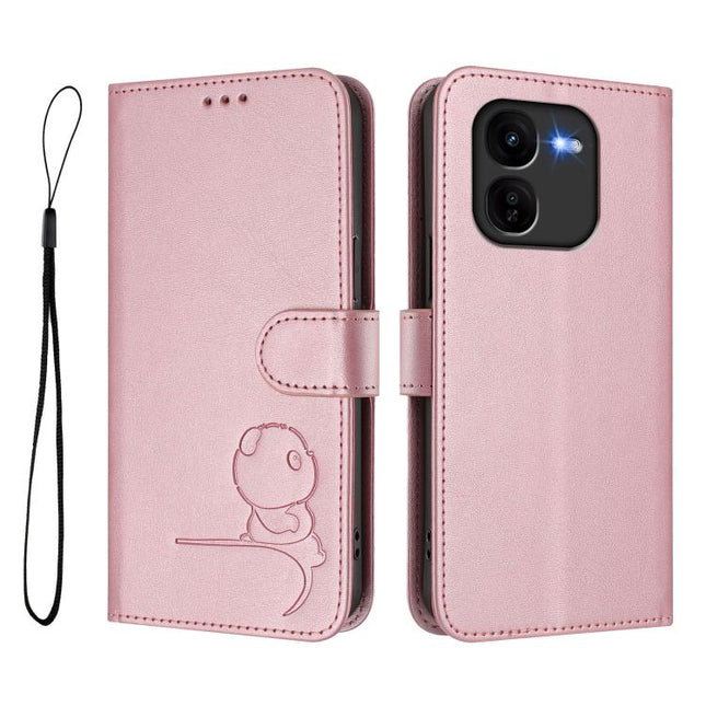 Litter Panda Embossing RFID Leather Phone Case with Lanyard, For vivo iQOO Z9x, For vivo iQOO Z9 / Z9 Turbo, For vivo V30 / V30 Pro, For vivo V29e / Y200 5G / V30 Lite 5G