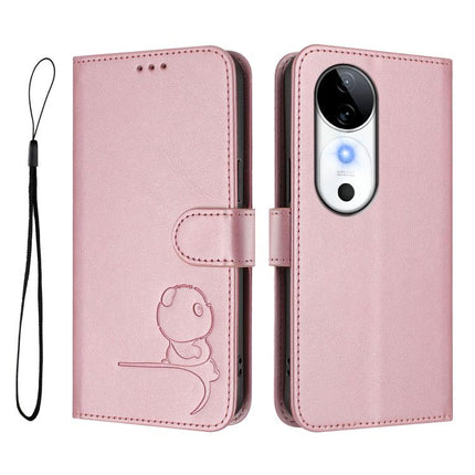 Litter Panda Embossing RFID Leather Phone Case with Lanyard, For vivo S19, For vivo Y28 4G, For vivo X100s, For vivo Y38 / T3x