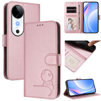 Litter Panda Embossing RFID Leather Phone Case with Lanyard, For vivo S19, For vivo Y28 4G, For vivo X100s, For vivo Y38 / T3x