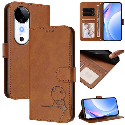 Litter Panda Embossing RFID Leather Phone Case with Lanyard, For vivo S19, For vivo Y28 4G, For vivo X100s, For vivo Y38 / T3x
