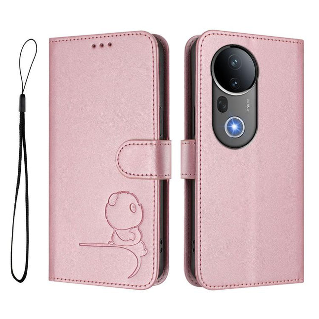 Litter Panda Embossing RFID Leather Phone Case with Lanyard, For vivo S20 Pro, For vivo Y300 / V40 Lite 5G IDN, For vivo X200 Pro mini, For vivo V40e / iQOO Z9s