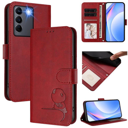 Litter Panda Embossing RFID Leather Phone Case with Lanyard, For vivo Y78+ / Y78 / V29 Lite, For vivo Y56 / Y16 / Y02s, For vivo V27 / V27 Pro, For vivo V27e 4G / S16e 5G / T2 4G