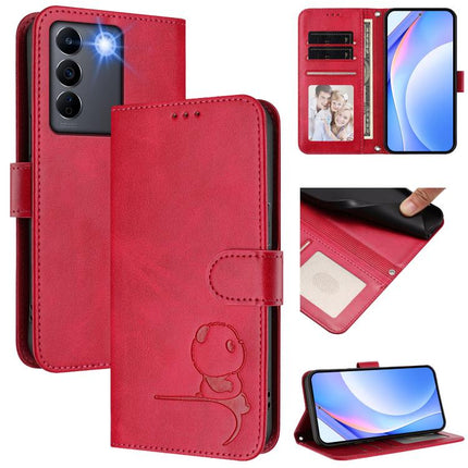 Litter Panda Embossing RFID Leather Phone Case with Lanyard, For vivo Y78+ / Y78 / V29 Lite, For vivo Y56 / Y16 / Y02s, For vivo V27 / V27 Pro, For vivo V27e 4G / S16e 5G / T2 4G