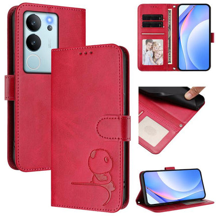 Litter Panda Embossing RFID Leather Phone Case with Lanyard, For vivo iQOO Z9x, For vivo iQOO Z9 / Z9 Turbo, For vivo V30 / V30 Pro, For vivo V29e / Y200 5G / V30 Lite 5G