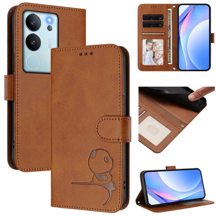 Litter Panda Embossing RFID Leather Phone Case with Lanyard, For vivo iQOO Z9x, For vivo iQOO Z9 / Z9 Turbo, For vivo V30 / V30 Pro, For vivo V29e / Y200 5G / V30 Lite 5G