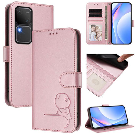 Litter Panda Embossing RFID Leather Phone Case with Lanyard, For vivo iQOO Z9x, For vivo iQOO Z9 / Z9 Turbo, For vivo V30 / V30 Pro, For vivo V29e / Y200 5G / V30 Lite 5G