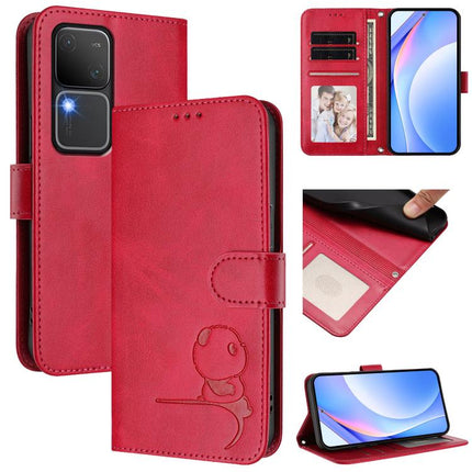 Litter Panda Embossing RFID Leather Phone Case with Lanyard, For vivo iQOO Z9x, For vivo iQOO Z9 / Z9 Turbo, For vivo V30 / V30 Pro, For vivo V29e / Y200 5G / V30 Lite 5G
