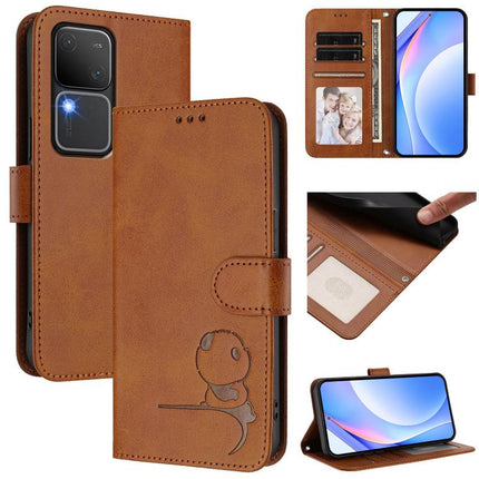 Litter Panda Embossing RFID Leather Phone Case with Lanyard, For vivo iQOO Z9x, For vivo iQOO Z9 / Z9 Turbo, For vivo V30 / V30 Pro, For vivo V29e / Y200 5G / V30 Lite 5G