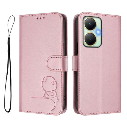 Litter Panda Embossing RFID Leather Phone Case with Lanyard, For vivo Y27 4G