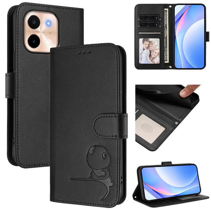 Litter Panda Embossing RFID Leather Phone Case with Lanyard, For vivo S19, For vivo Y28 4G, For vivo X100s, For vivo Y38 / T3x