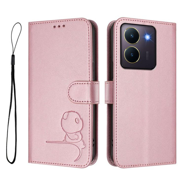 Litter Panda Embossing RFID Leather Phone Case with Lanyard, For vivo Y36 5G / 4G / India, For vivo V29 / V29 Pro, For vivo Y17s, For vivo Y02A / Y02 / Y11 2023 / Y02t