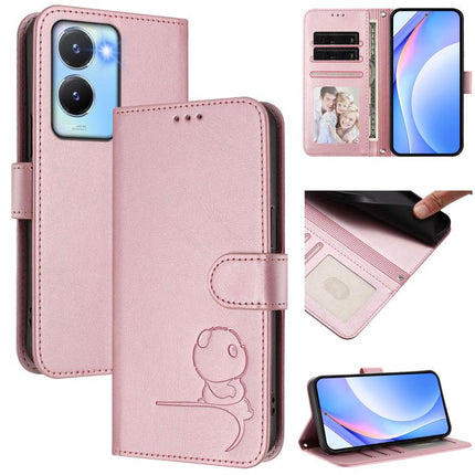 Litter Panda Embossing RFID Leather Phone Case with Lanyard, For vivo Y78+ / Y78 / V29 Lite, For vivo Y56 / Y16 / Y02s, For vivo V27 / V27 Pro, For vivo V27e 4G / S16e 5G / T2 4G