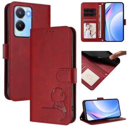 Litter Panda Embossing RFID Leather Phone Case with Lanyard, For vivo Y78+ / Y78 / V29 Lite, For vivo Y56 / Y16 / Y02s, For vivo V27 / V27 Pro, For vivo V27e 4G / S16e 5G / T2 4G