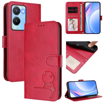Litter Panda Embossing RFID Leather Phone Case with Lanyard, For vivo Y78+ / Y78 / V29 Lite, For vivo Y56 / Y16 / Y02s, For vivo V27 / V27 Pro, For vivo V27e 4G / S16e 5G / T2 4G
